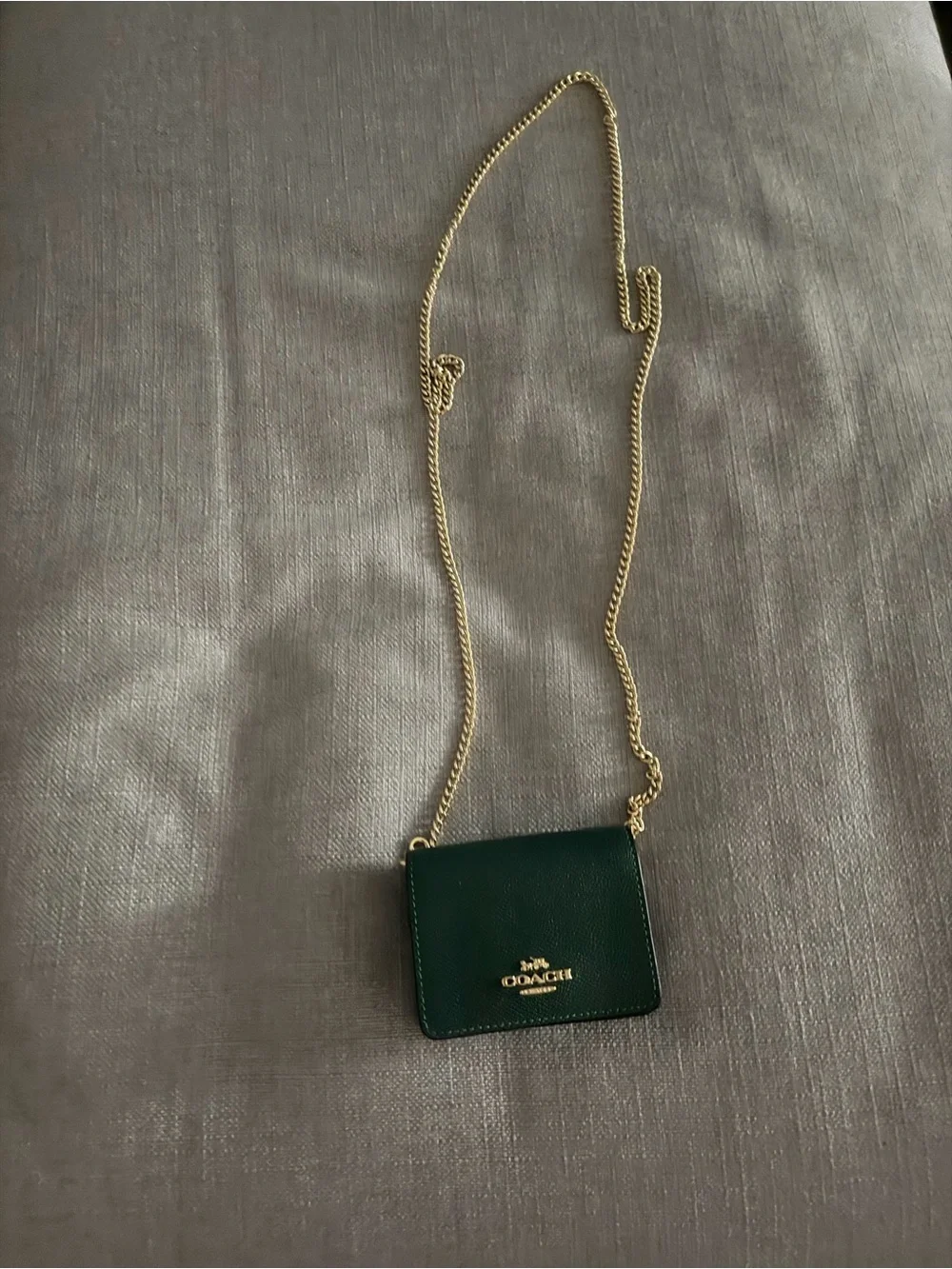 Coach Emerald Green Mini Chain Crossbody Wallet with Gold Hardware